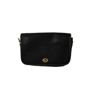 COACH Penny Pocket Black Genuine Leather Gold Classic Turn Lock Small Messenger